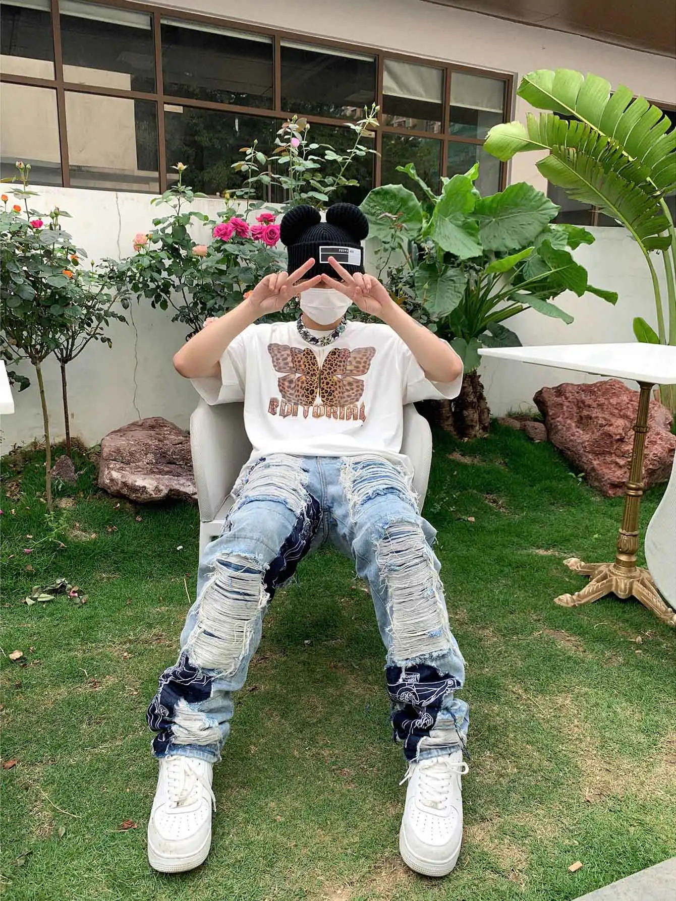 REDDACHiC Mens Trousers Grunge Y2k Ripped Baggy Jeans Christian Jesus Spliced Straight Denim Pants Hip-hop Big Size Streetwear 240819