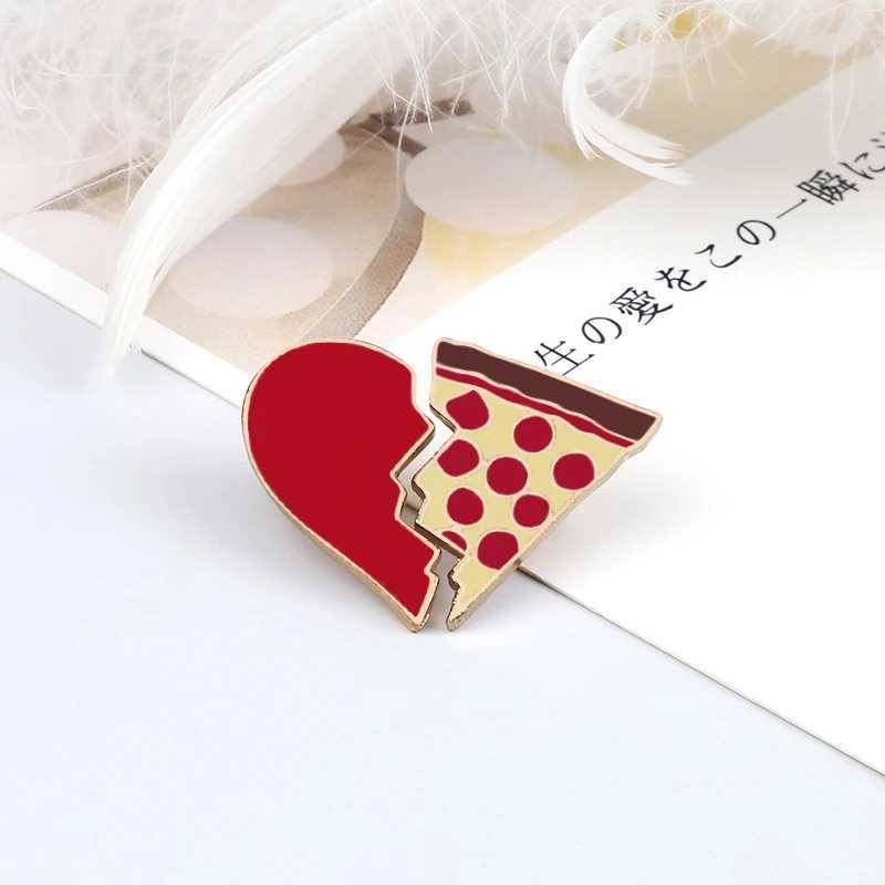 9 heart shaped brooch sets 2PCS/set cartoon enamel brooch suitable for couples best friends beer glasses pizza earth emblem pockets denim jewelry gift