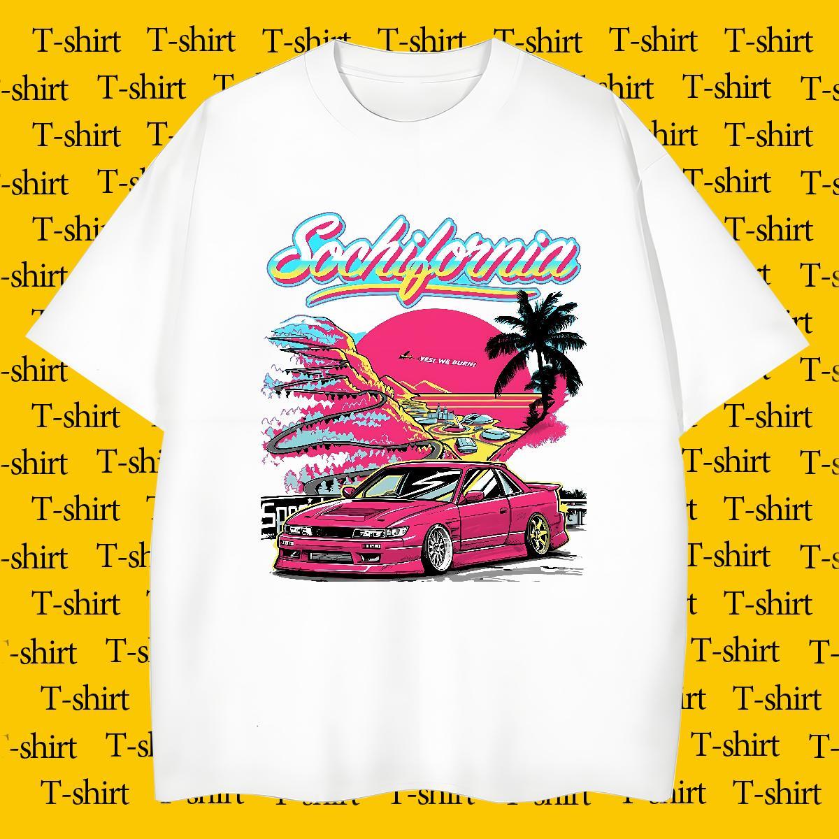 Comfortable beach 100% Cotton 230g Men Tops Tees Beach Breathable Soft Man T Shirts 2024 New DIY Printed Tshirts