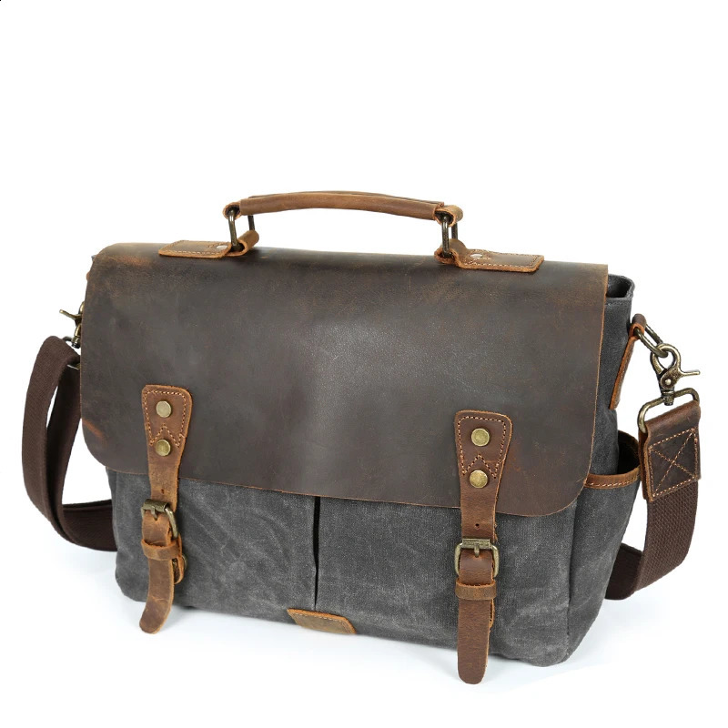 waterproof padded waxed canvas bags personalized stylish case satchel vintage messenger bag for men 240819
