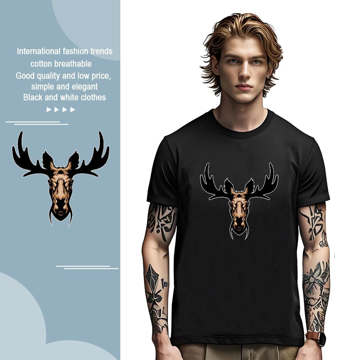 High Quality T-Shirts for Men deer Short Sleeve Soft Daily Wear DIY Printed 100% Cotton 230g Men Tops Tees Designer Top Tees