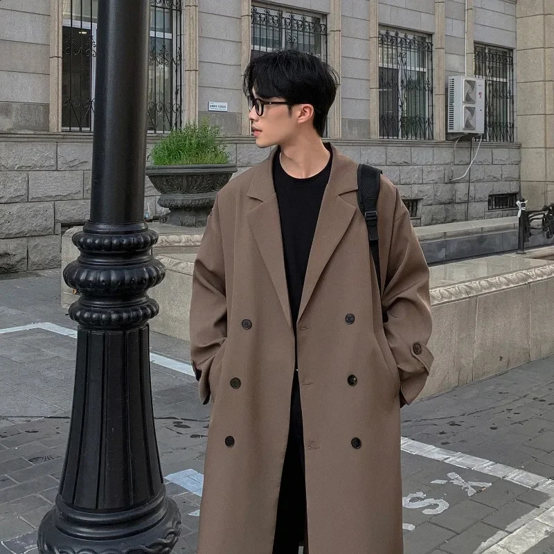 autumn fashion collar jacket mens mid length knee double 240819