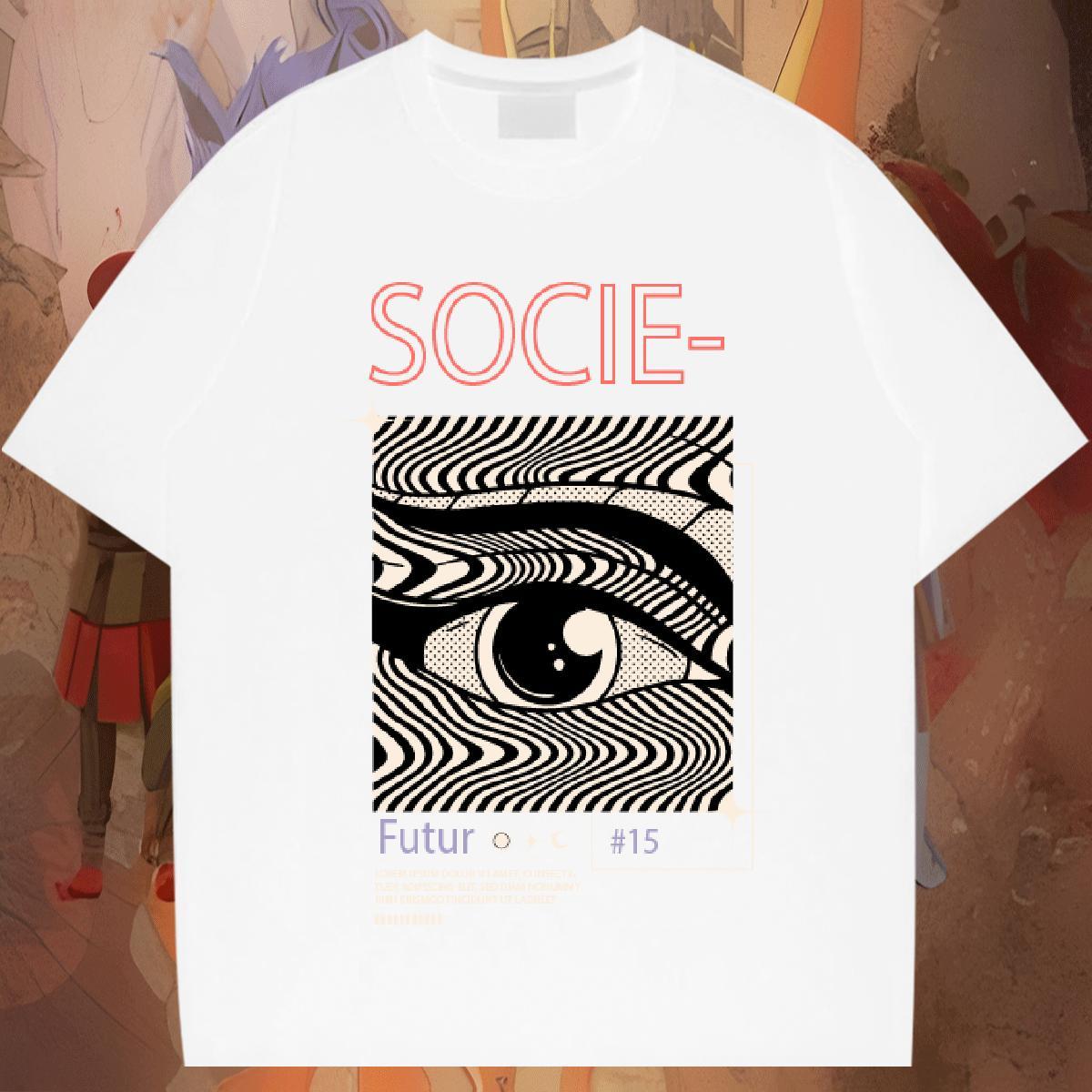 Comfortable eyes T Shirts Men High Street Hip Hop Mens Tshirts 230g Pure Cotton Free Shipping Breathable Short Sleeve Black Oversized Clothes