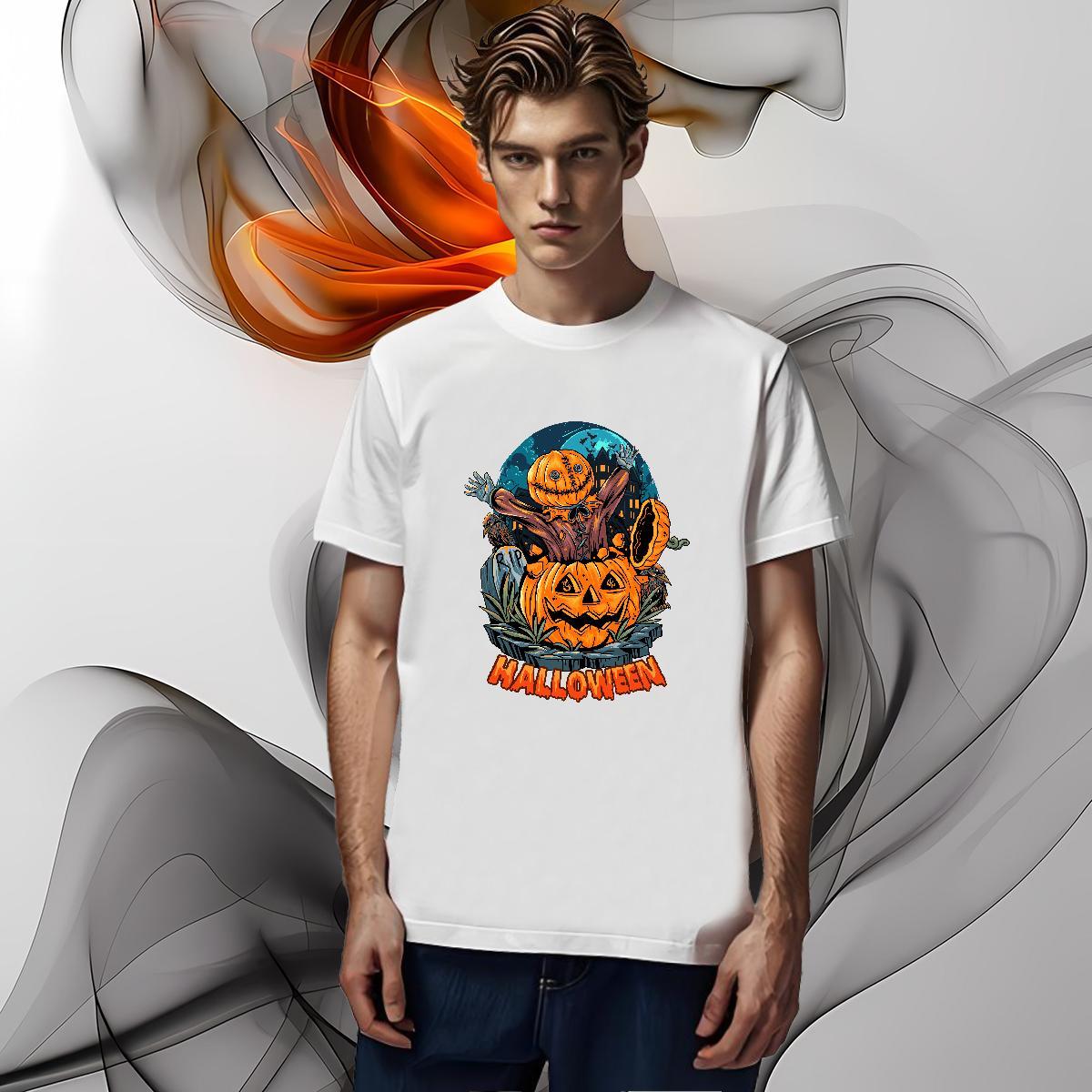 Wholesale Men Clothes T-Shirt halloween Hip Hop 230g Pure Cotton Tees Breathable Short Sleeve Unisex T Shirts Men Custom Big Size