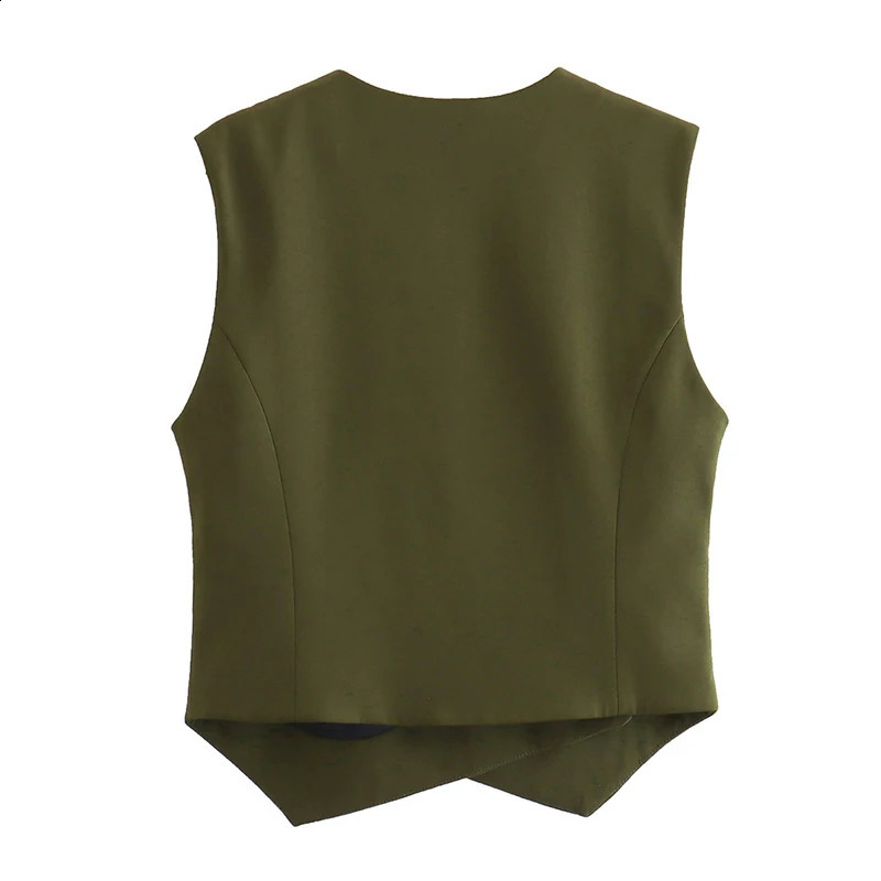 Yuyang Womens Fashion Green Asymmetric Single Chest Vneck Tank Top Jacket 240819