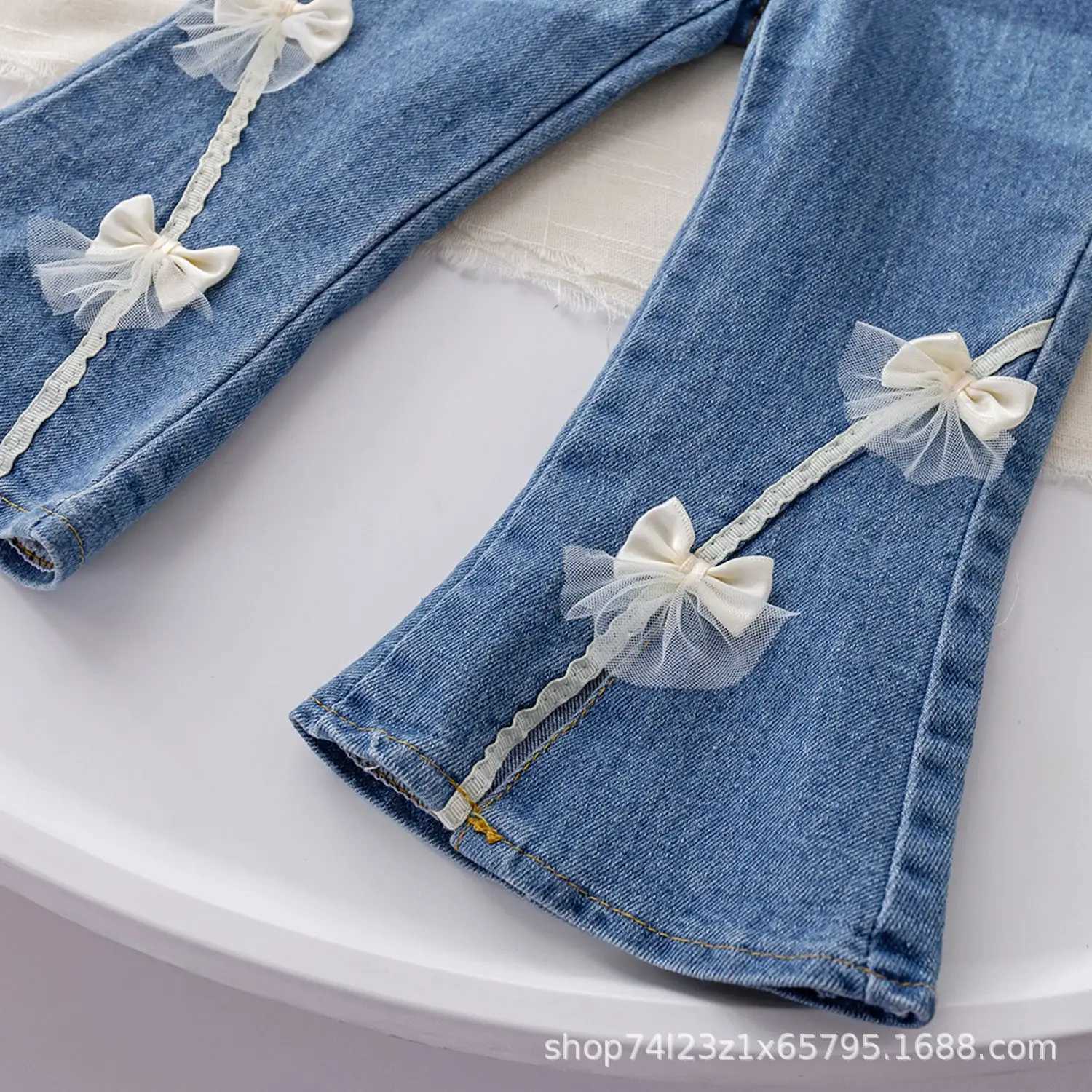 Preschool toddler infant abused denim children girls clothing spring break mens bell bottoms glitter pantsW240819