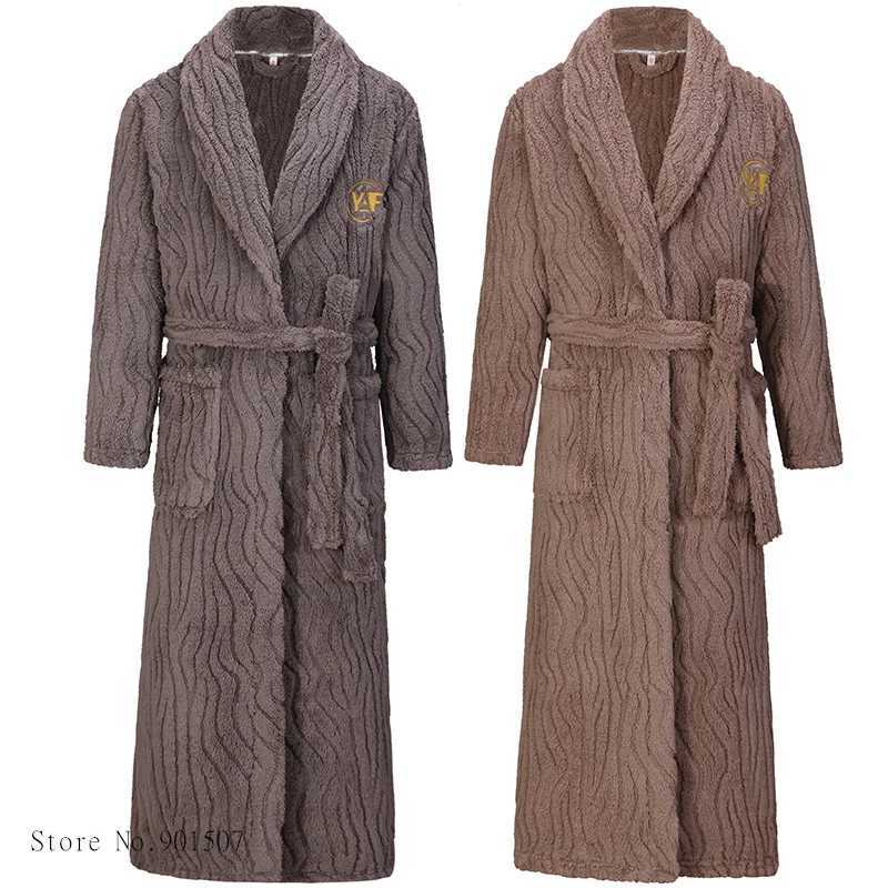 Womens thick sleepwear long bathroom mens shower kimono robe warm autumn coral fleece robe soft bathrobe plus size 3XLW240719