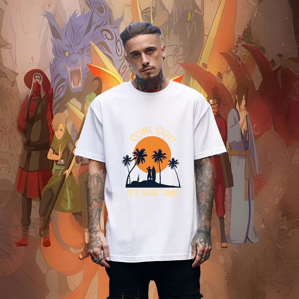 Loose Men Tees Daily Wear 230g Cotton Black White O-Neck Short Sleeve skateboarding T Shirts Men DIY Tee Shirt