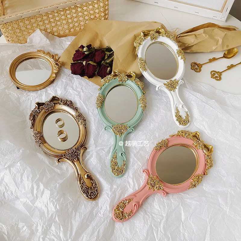 European Style Retro Handheld Mirror Rectangle Hand Hold Cosmetic Makeup Vanity Mirror Creative Vintage Hand Mirror Makeup Tools Y240819