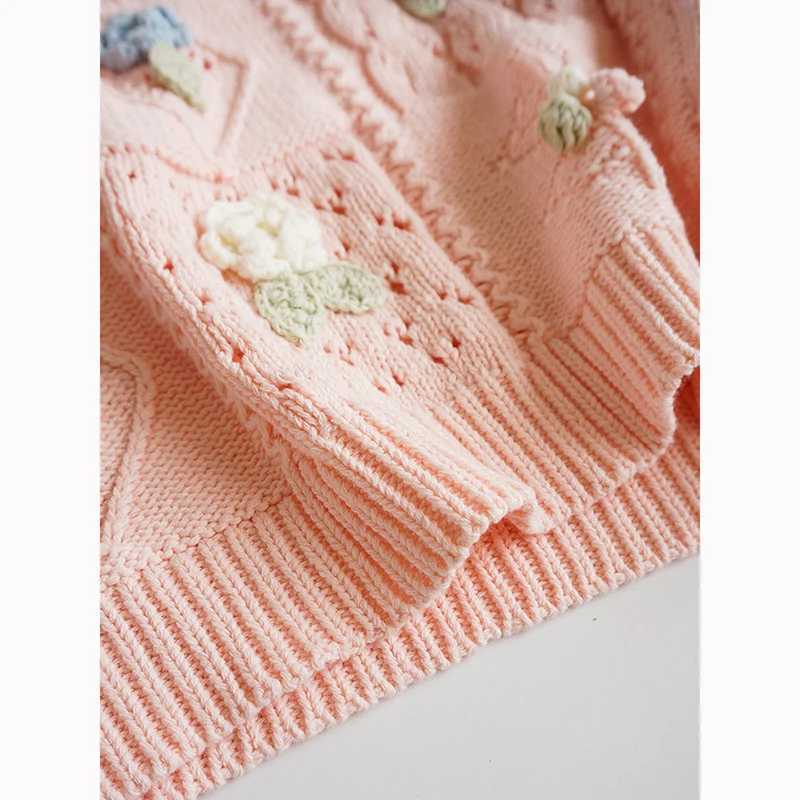1-6Yrs Girls Embroidery Flower Knit Sweaters Autumn Winter Childrens Kids Baby Girls Clothes Pullover Kids Long Sleeve SweaterXJ240819