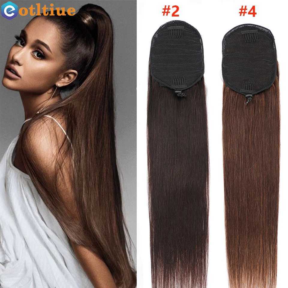 Chocolate brown ponytail human hair long clip brushed ponytail straight Brazilian Remy female hair W240817