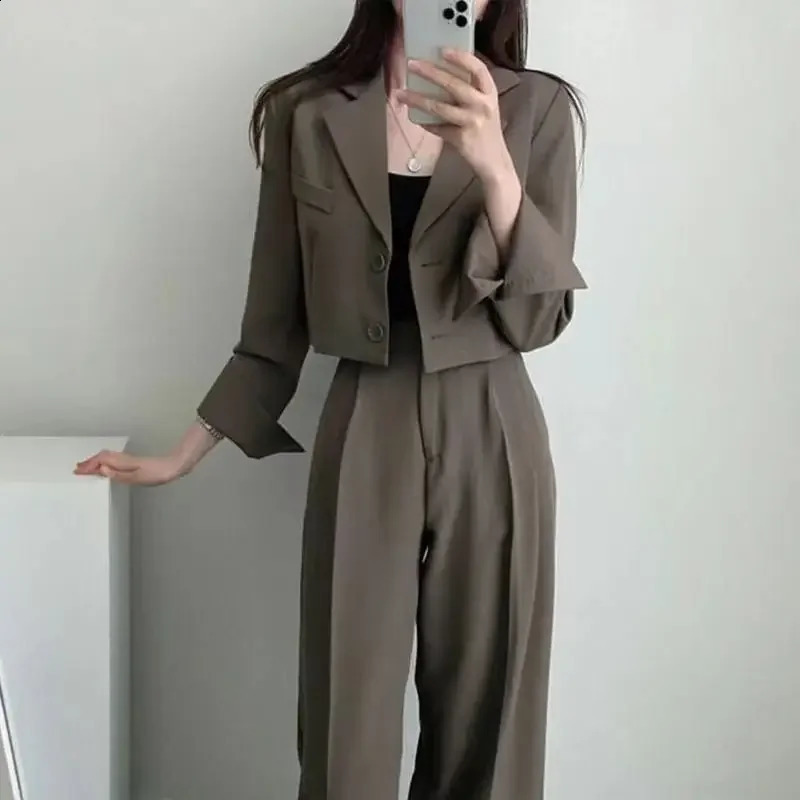 3 Pieces Women Western Pants Sets Spring Autumn Solid Korean Clothing Simple Long Sleeve Cardigan Coat Fashion Femal Casual Suit 240819