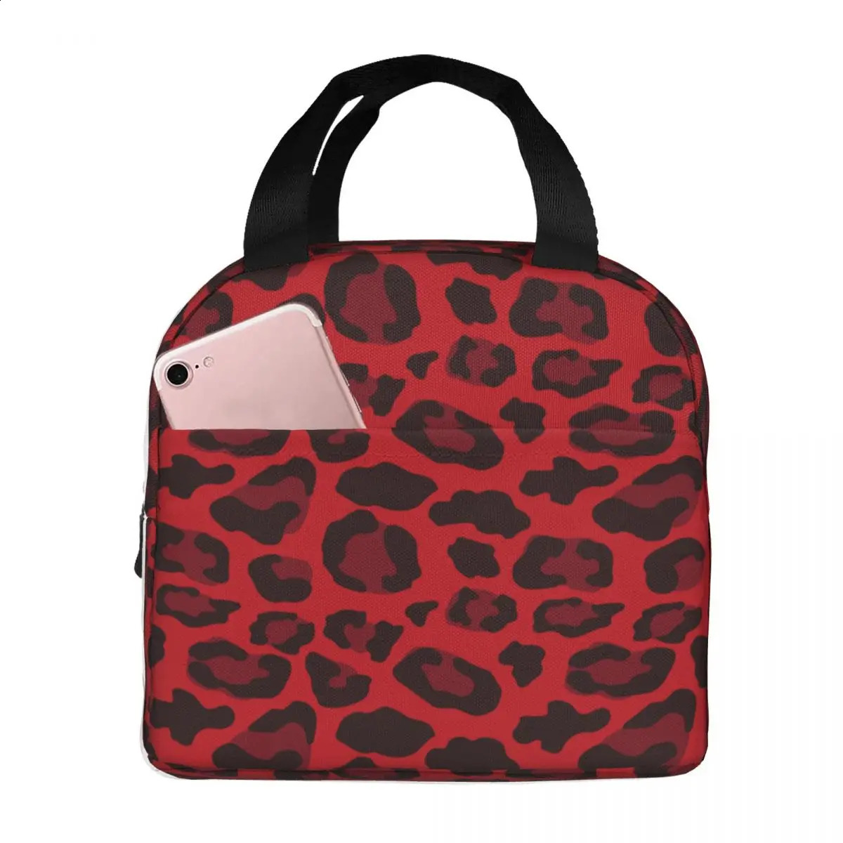 Leopard Printed Red Lunch Bag Portable Insulated Oxford Cooler Thermal Cold Food Picnic Tote for Women 240819