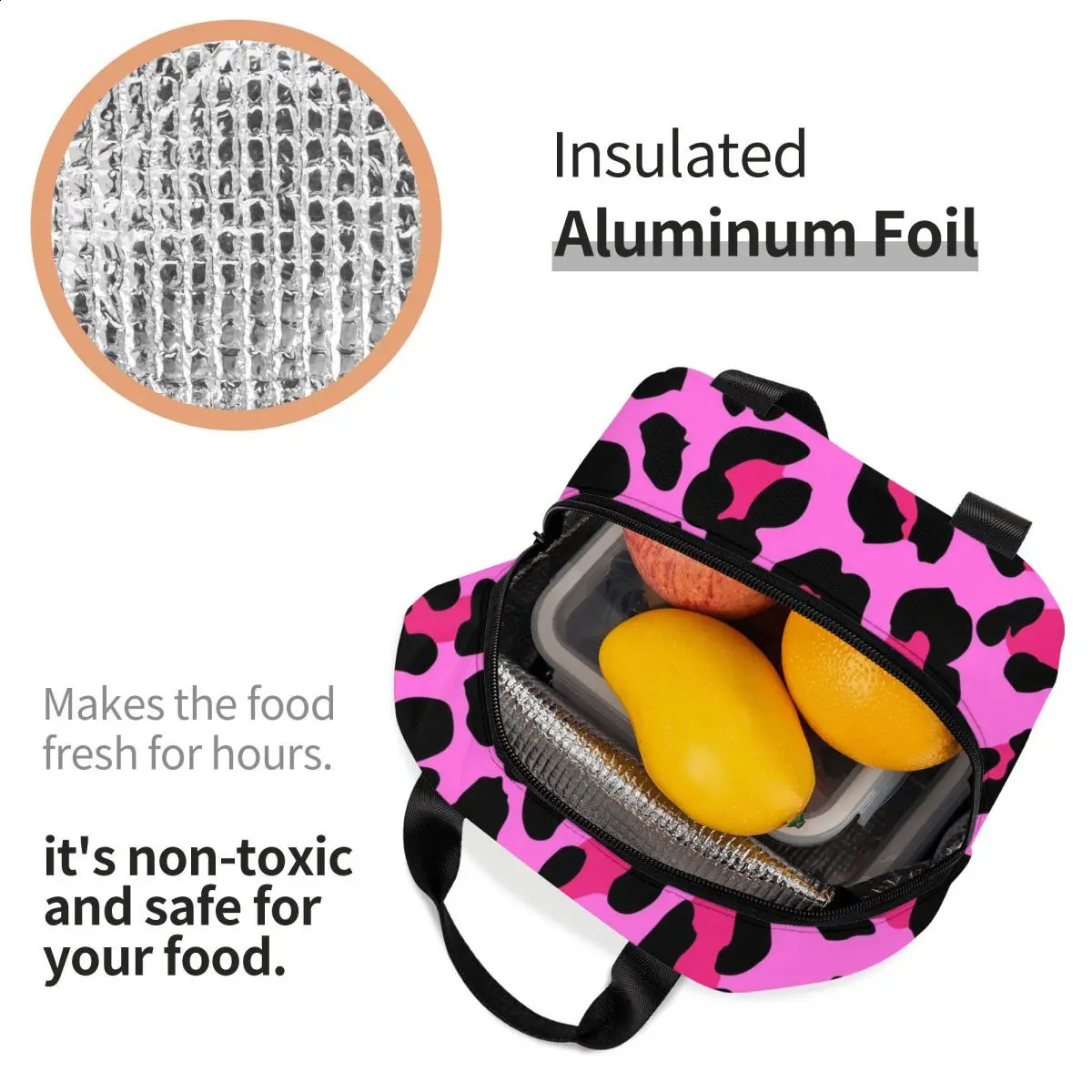 Pink Leopard Print Insulated Lunch Bags Thermal Bag Lunch Container Camouflage Large Lunch Box Tote Food Bag Office Picnic 240819