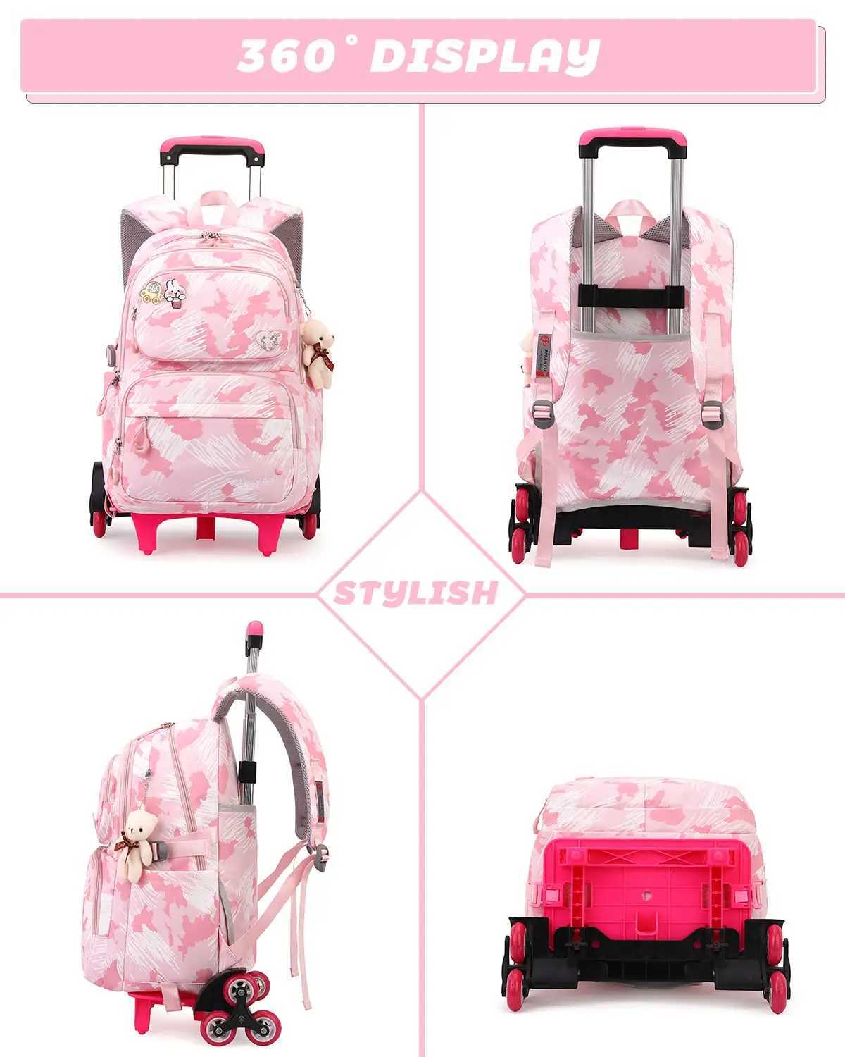 School Trolley Backpack Lightweight Wheeled Backpacks for Girls Kids Elementary School Backpack on Casters 16 Inch Y240820