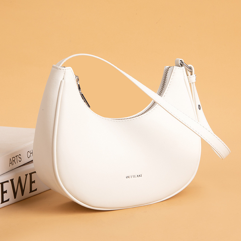 Genuine leather women's underarm niche new fashion simple single shoulder crossbody dumpling crescent tooth bag