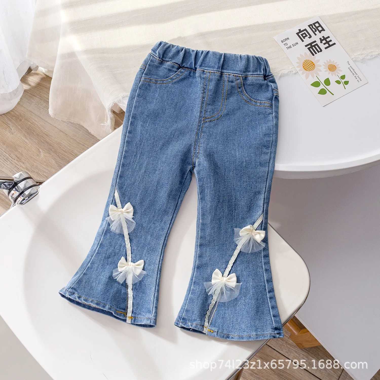 Preschool toddler infant abused denim children girls clothing spring break mens bell bottoms glitter pantsW240819