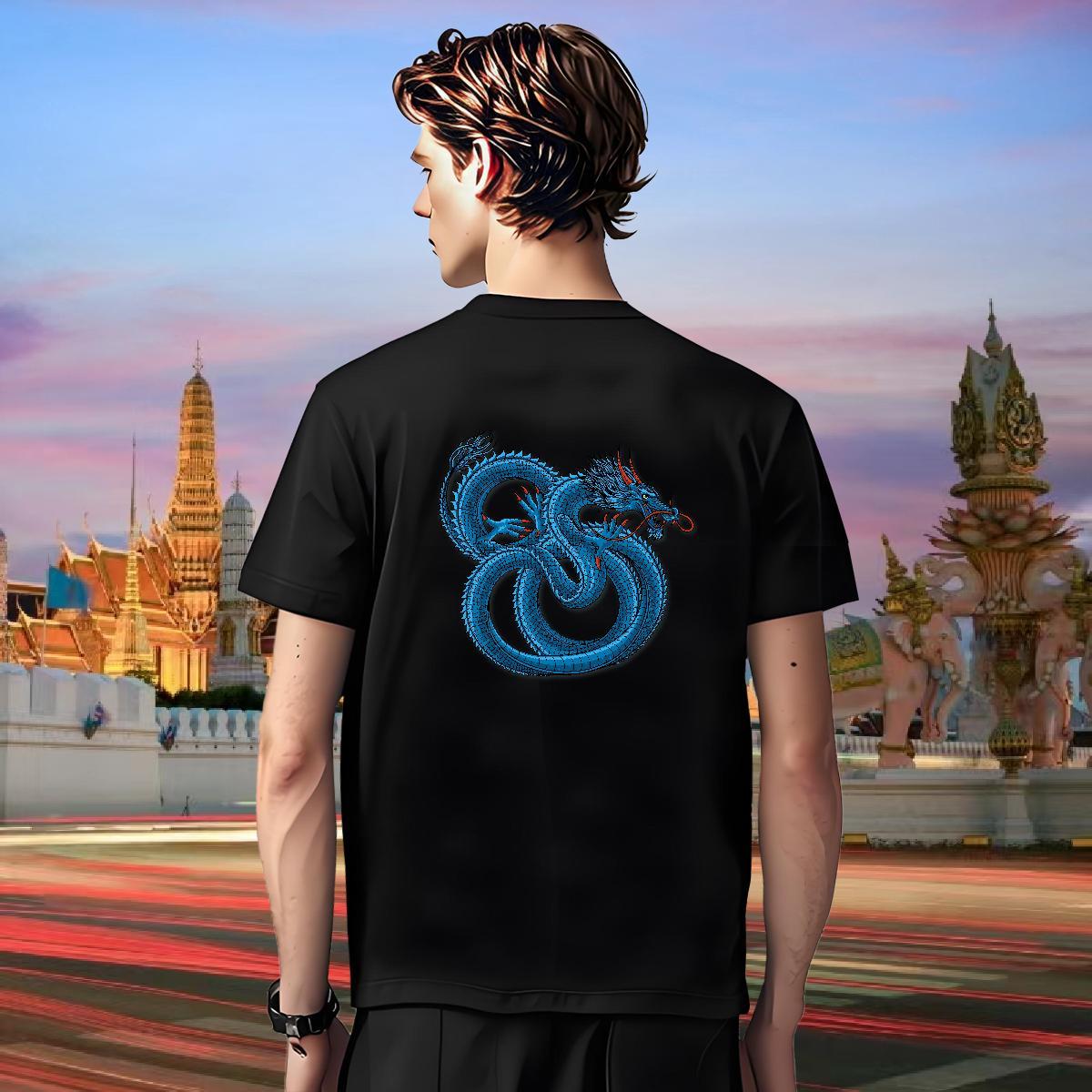 Man T Shirts 230g Cotton dragon Outdoor Breathable Short Sleeve Custom Print Plus Size Men Tops Tees 2024 Summer Cool Polos