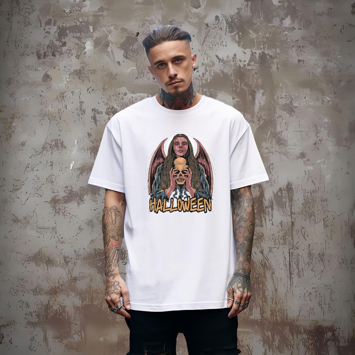 Classic T-Shirts for Men skull Breathable Street wear Hip Hop DIY 230g Pure Cotton Tshirts Fashion Tops Tees