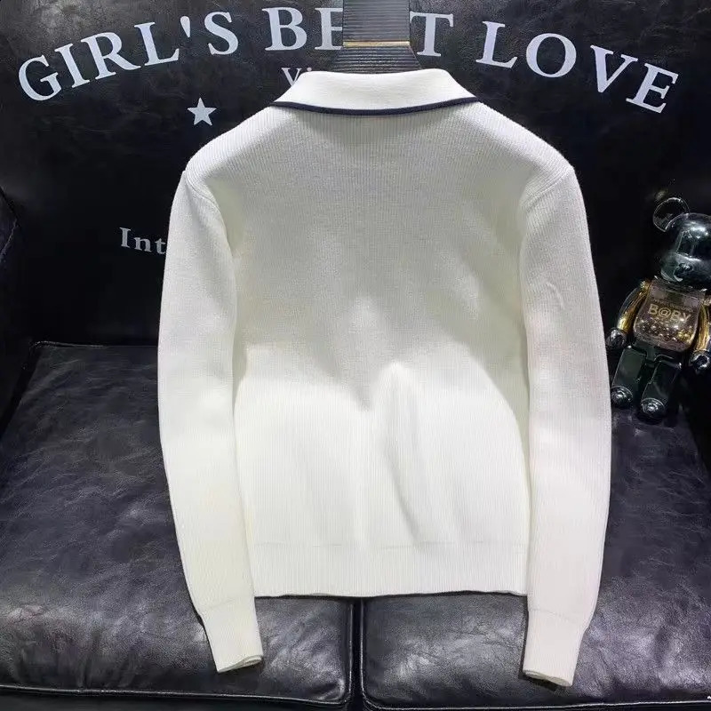 Spring Autumn Mens Knitting Long Sleeve Solid High Quality Polo Shirts Sports Business Slim Fit Polo Shirt Fashion Tees Tops 240820