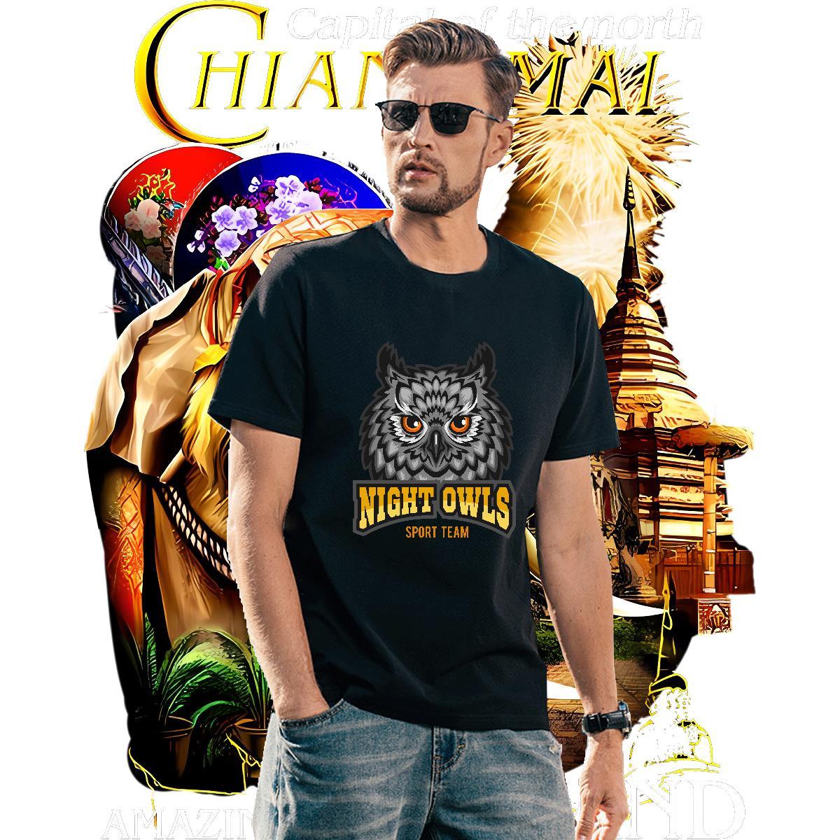 Free Shipping T shirt owl Short Sleeve O-Neck Street Skull 100% Cotton 230g Mens Tshirts Fashion Tops Tees