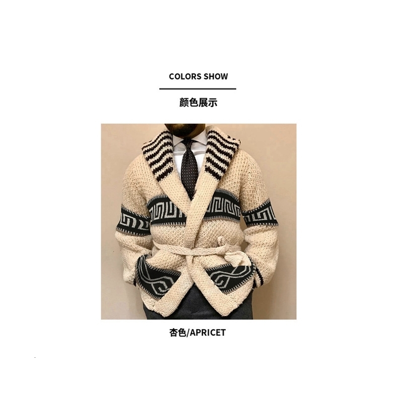 Fashion Mens Warm Sweater Cardigan Autumn Winter Retro Jacquard Knitted Sweater Male Thick Lace-Up Waist Cardigan Sweater Coats 240819