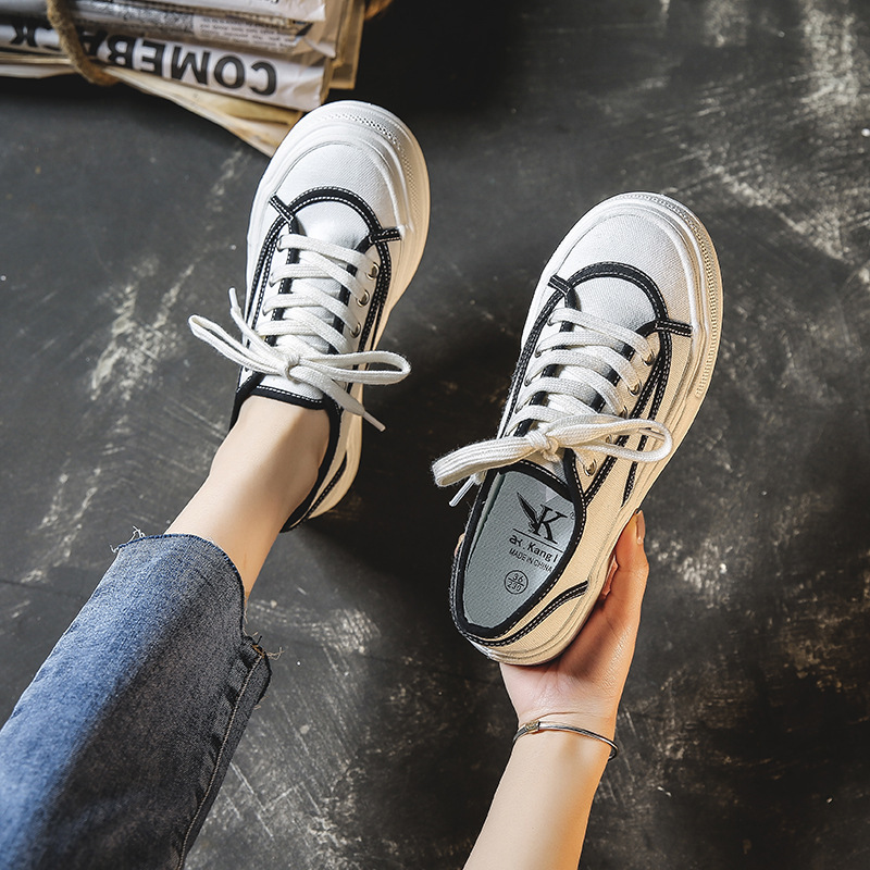 Ddmysports Autumn Winter New Big Ead Canvas Women S Casual Lace Up Trendy Chic Ong Kong Flavor Flat Bottom Shoes OUTDOOR