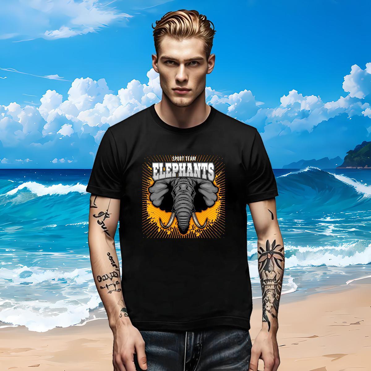DIY Tshirts elephant High Street Hip Hop 230g Pure Cotton Top Tees Breathable Short Sleeve Cool Design T Shirts Men Oversized 4XL