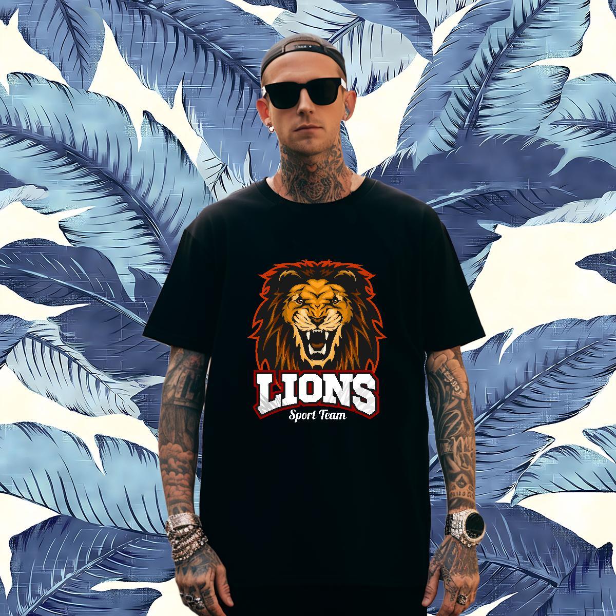 Loose Man T Shirts lion Breathable Short Sleeve Sport DIY Anime 230g Cotton Men Clothes T-Shirt New Tops Tees