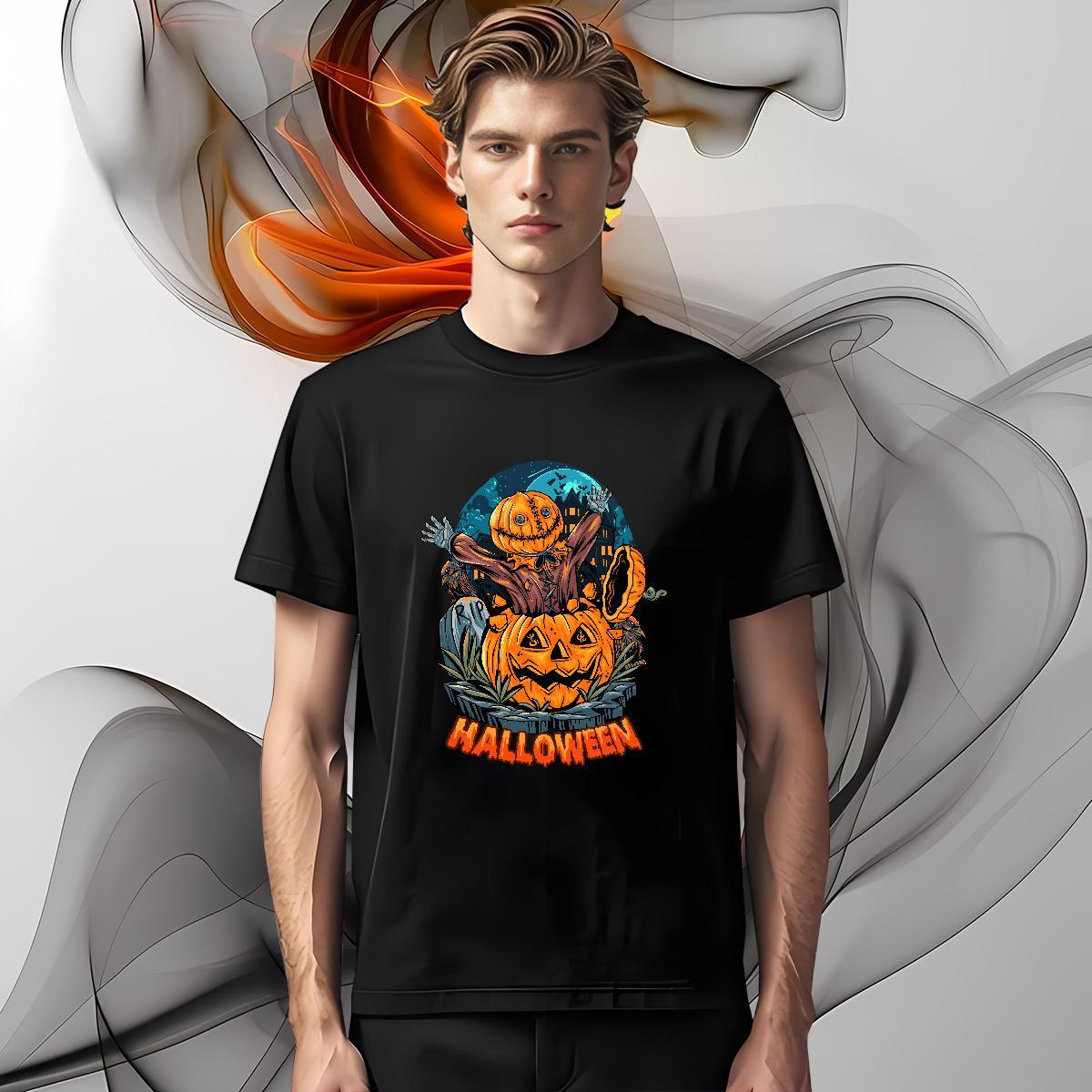 Wholesale Men Clothes T-Shirt halloween Hip Hop 230g Pure Cotton Tees Breathable Short Sleeve Unisex T Shirts Men Custom Big Size