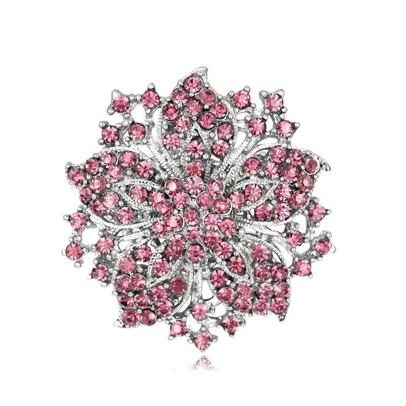 Brooch Pin Exquisite rust proof silver plated rhinestone round flower brooch for dating Brooch Pin clothing accessories W240815