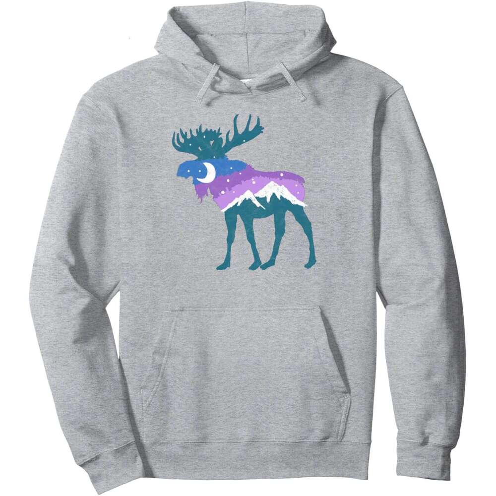 Hoodie for Mens Womens Artistic Moose Night Sky Moon Stars Retro Graphic Pullover Hoodie Hoodies sweatshirt pullover jacket Long sleeve