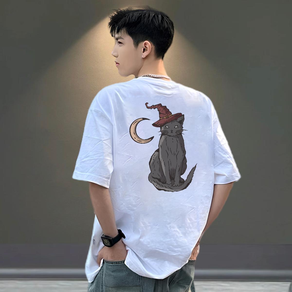Fashion Design Men Tops Tees cat Outdoor 230g Pure Cotton Polos Breathable Short Sleeve Comfortable T Shirt For Man DIY Anime