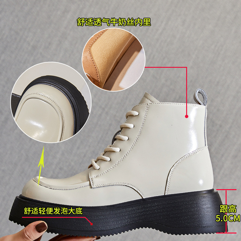 Ddmysports Foam Genuine Leather Martin Women In Autumn New Thick Soled High Rise Short Boots For Casual And Versatile S Trend OUTDOOR