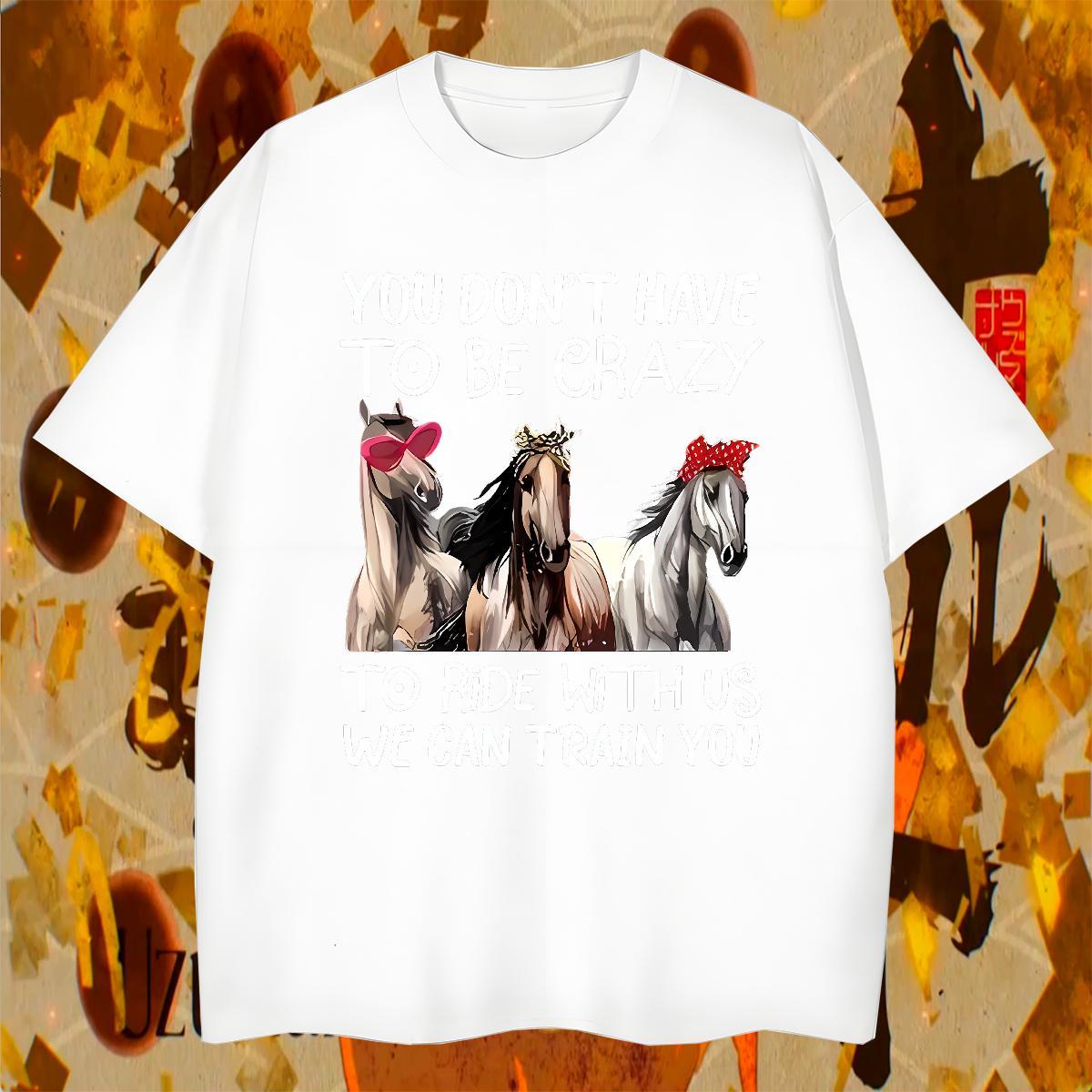 Loose Fit T Shirts Men horse Short Sleeve Soft Sports Casual Custom Print Plus Size 100% Cotton 230g Men Tops Tees 2024 DIY Polos