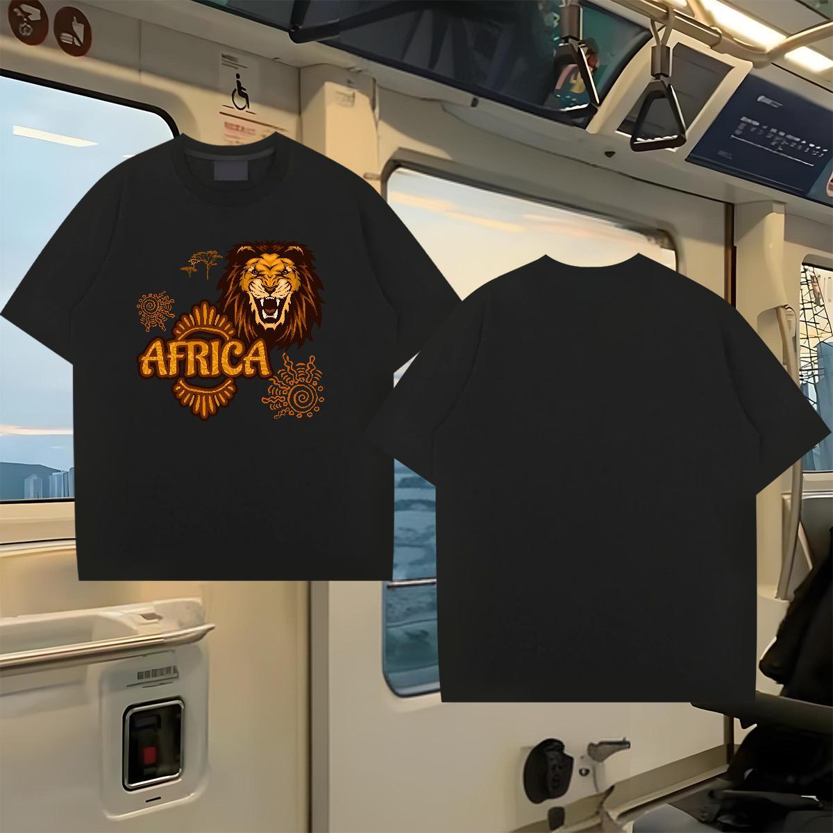 Wholesale Men Tshirts Africa lion Home Outdoor 100% Cotton 230g Polos Breathable Crew Neck Popular Men T Shirts Floral Print