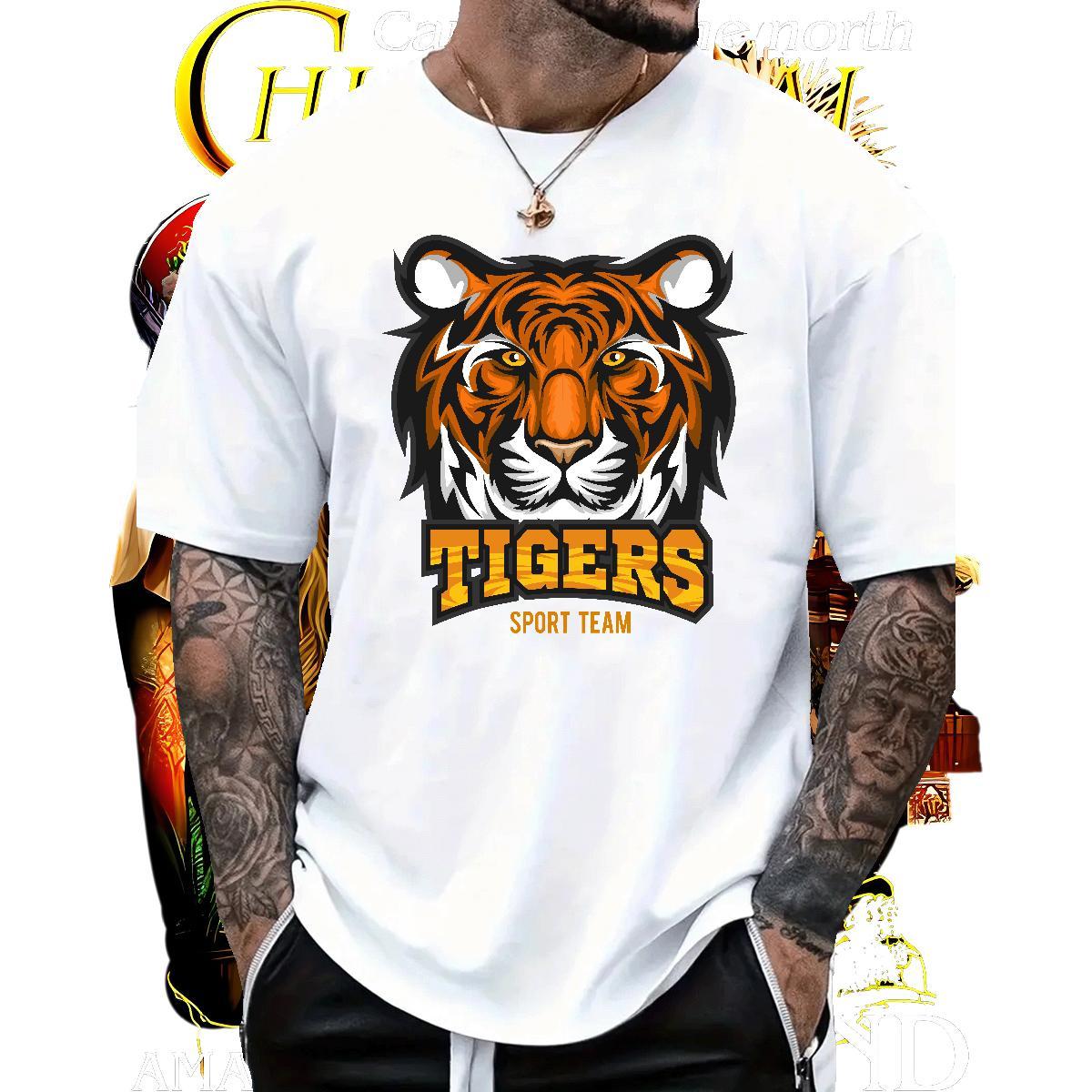Popular Mens T Shirts tiger Crew Neck Breathable Home Outdoor Custom Anime 230g 100% Cotton Men Tops Tees Fashion Design Clothings
