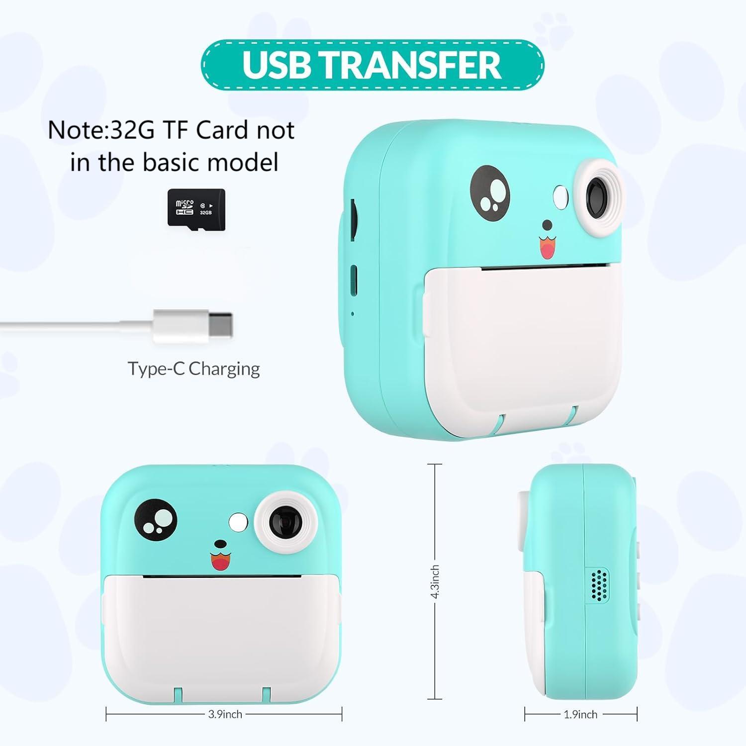 Kids Camera Instant Print Photo Children Inkless Mini Printer Digital Instax Cameras Video Educational Toys Boy Girl Gift with 2.4inch Screen 48MP Pho