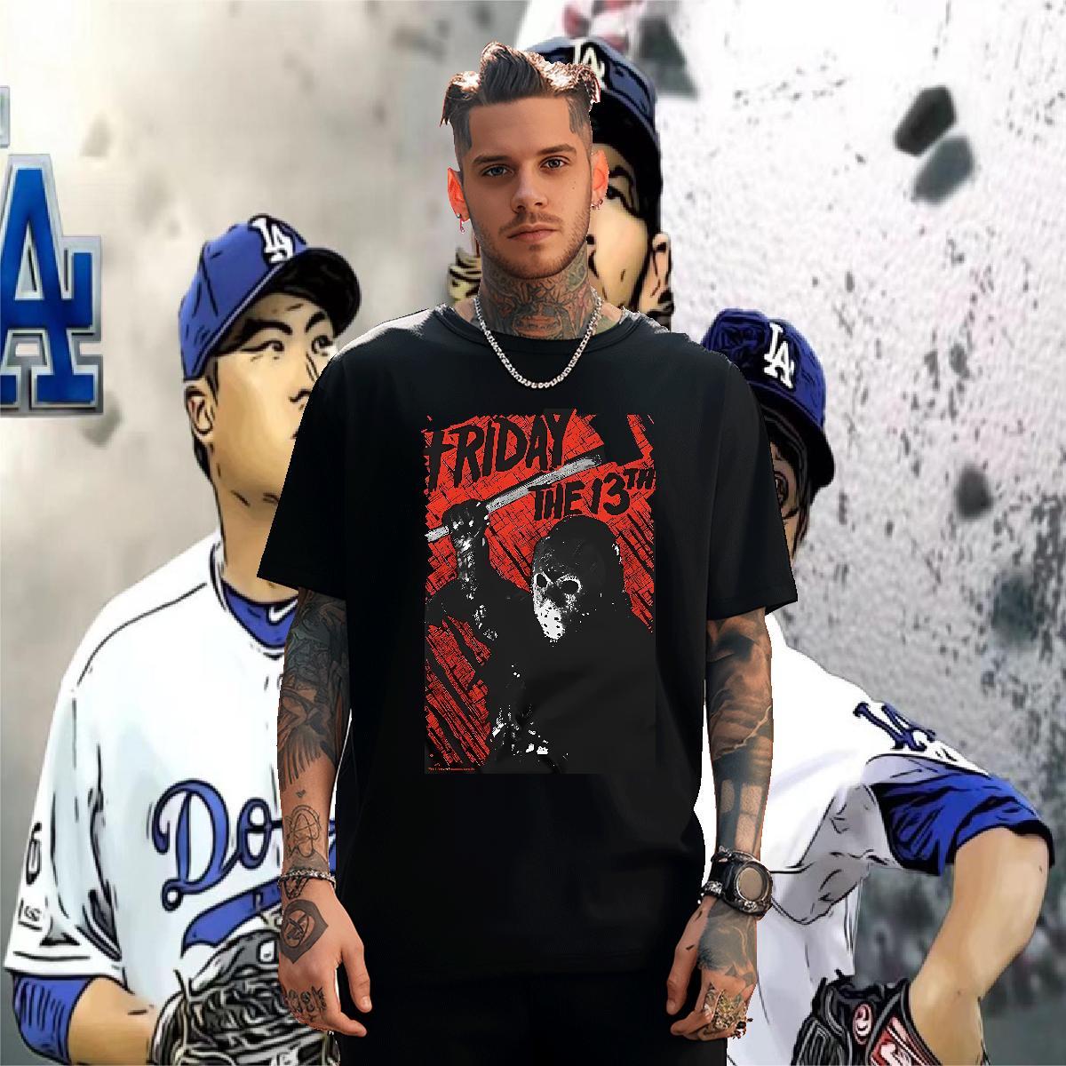 2024 scary Men Tshirts 230g Pure Cotton Man T Shirts Custom Anime Casual O Neck Short Sleeves High Quality Tee Shirt