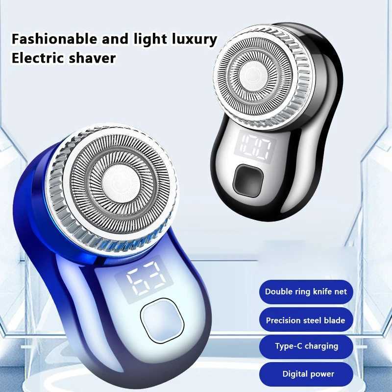 Mens Mini Electric Travel Shaver Double Ring Beard Shaver LCD Power Display Type-C Charging Lacquer Free Cordless Trimmer W240819