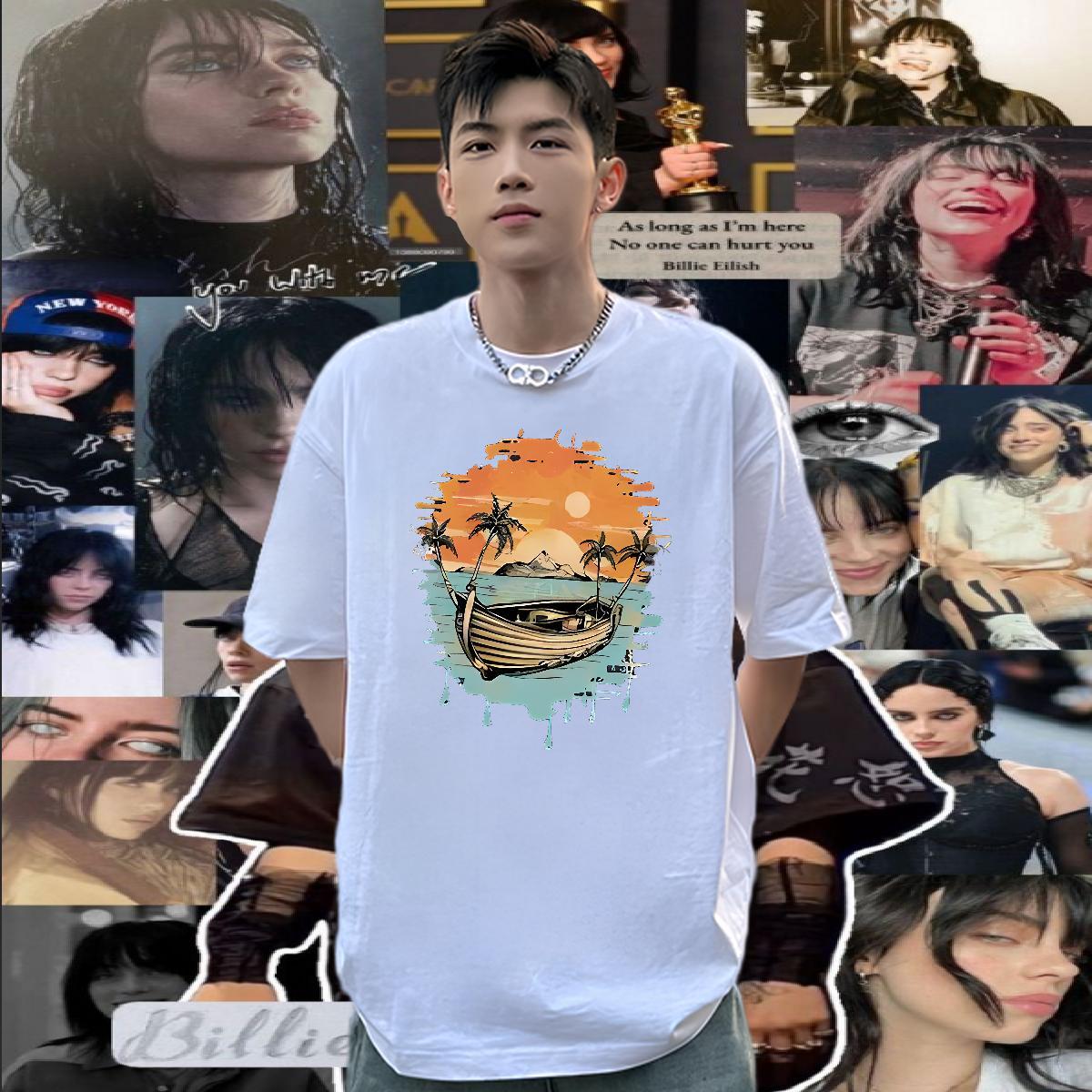 Designer Tshirts boat Street 100% Cotton 230g Tee Shirt Breathable Short Sleeve High Quality Mens T Shirts DIY Logo Oversized