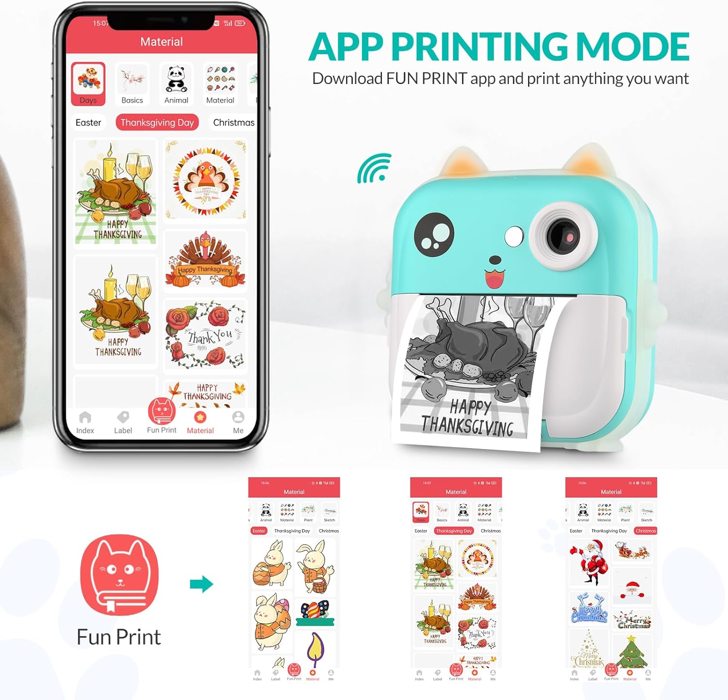 Kids Camera Instant Print Photo Children Inkless Mini Printer Digital Instax Cameras Video Educational Toys Boy Girl Gift with 2.4inch Screen 48MP Pho