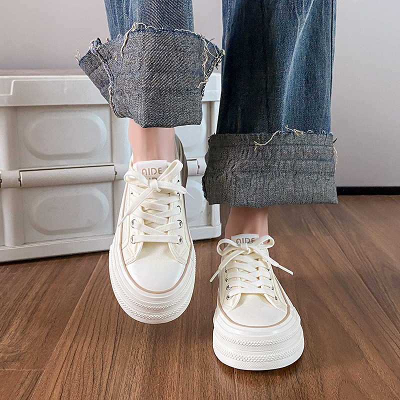 Ddmysports Cream Two On Thick Soled Canvas For Women Thin Style Summer New Collection Chic Niche Design Half Drag One Foot White Shoes OUTDOOR