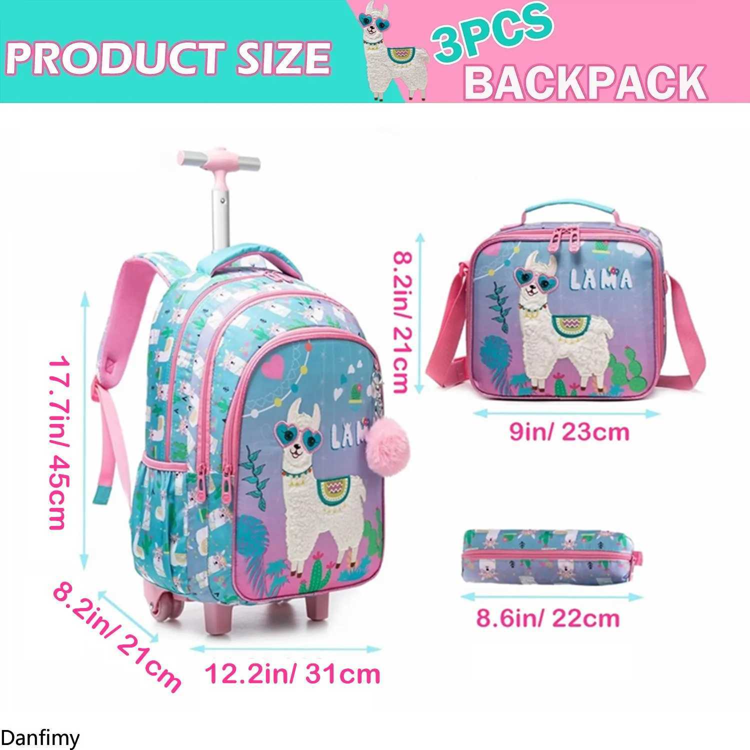 3PCS Childrens Rolling Backpack Set Kids School Bag with Wheels Carry on Luggage with Lunch Bag for Elementary Student Backpack Y240820