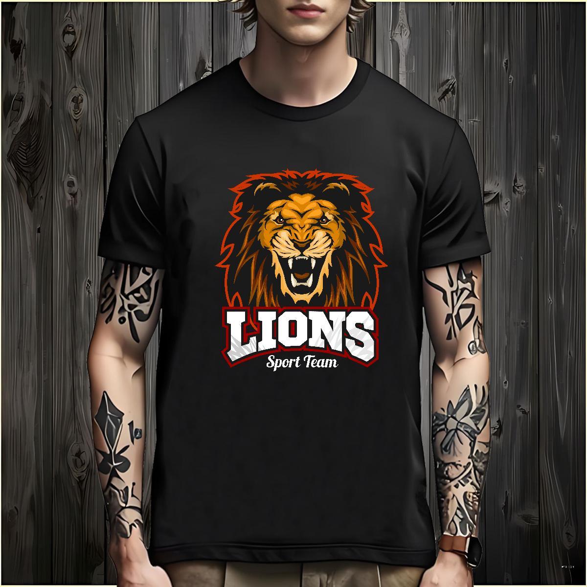 Cool Design T Shirt For Man lion O-Neck Short Sleeve Outdoor Cartoon Printing L-4XL 230g Pure Cotton Tshirts Wholesale Tops Tees
