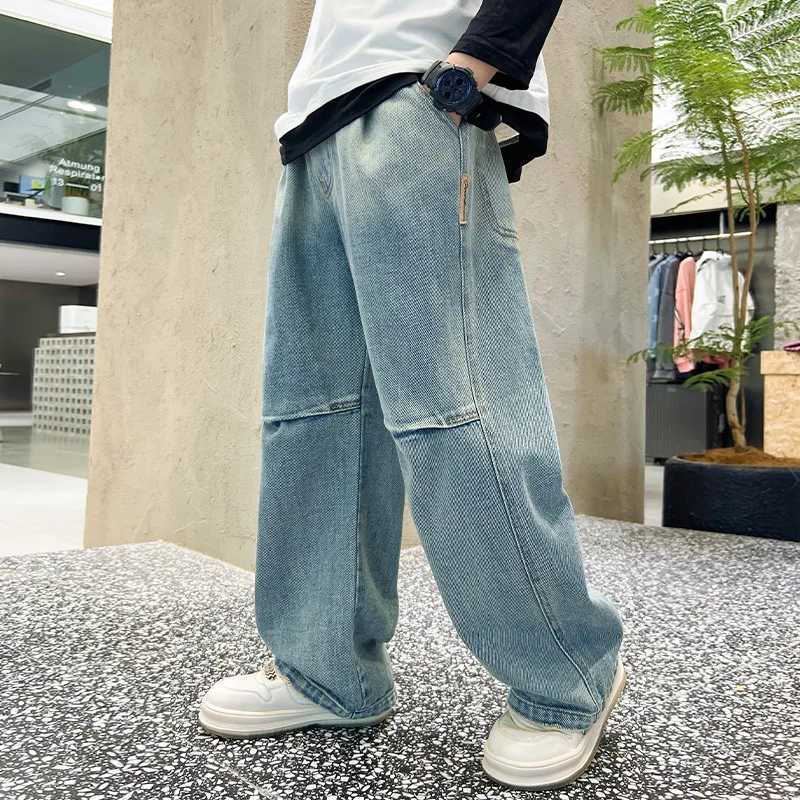 Kids Boys Jeans Blue Elastic Waist Denim Pants 5 6 7 8 9 10 11 12 13 14 Years Old Childrens Clothing Loose Casual Boys TrouserW240819