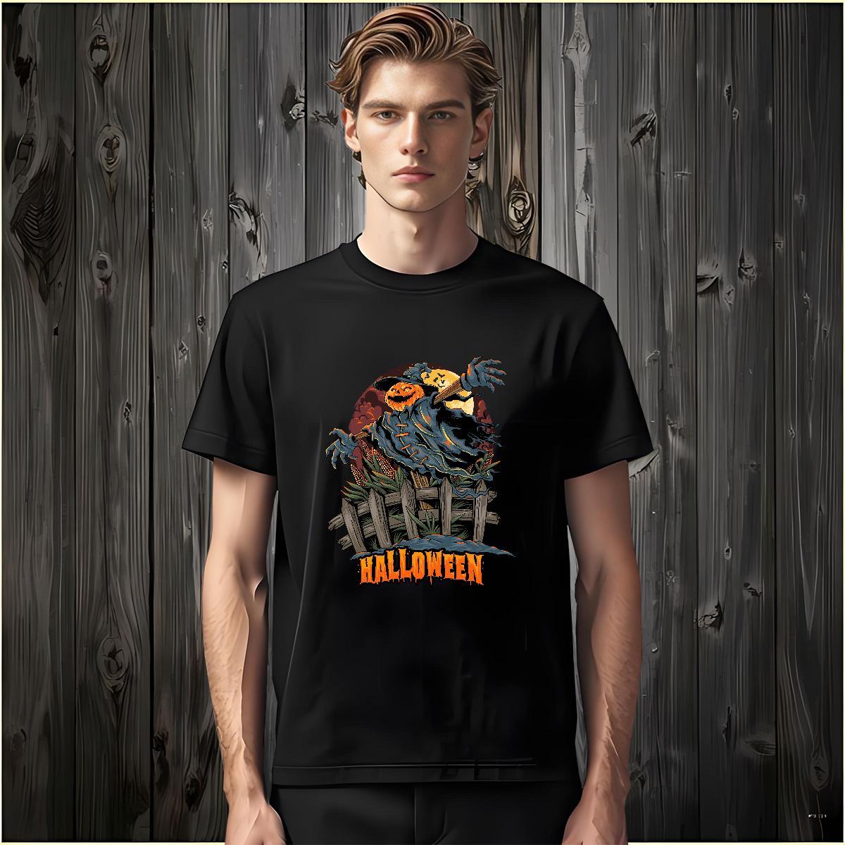 Popular T-Shirts for Men halloween Round Neck Short Sleeve Spring Summer Black Oversized 230g Pure Cotton Mens Tshirts Brand Polos