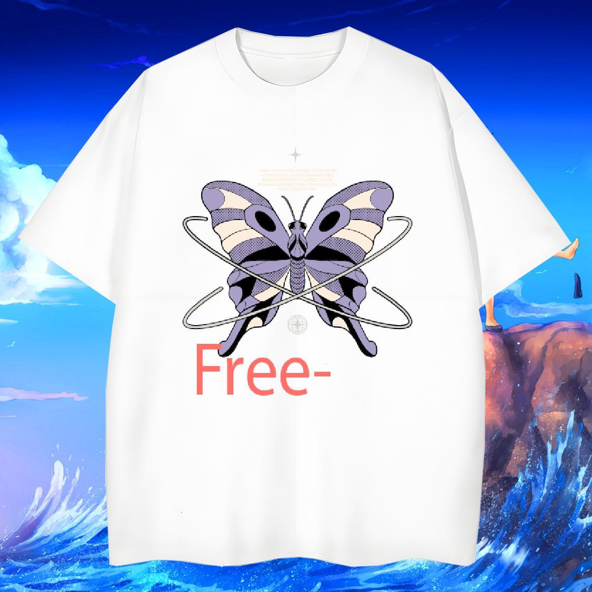 Loose Fit butterfly 100% Cotton 230g Couples T Shirts Home Outdoor Short Sleeve O-Neck T-Shirts for Men Factory Direct Oversized Tops Tees