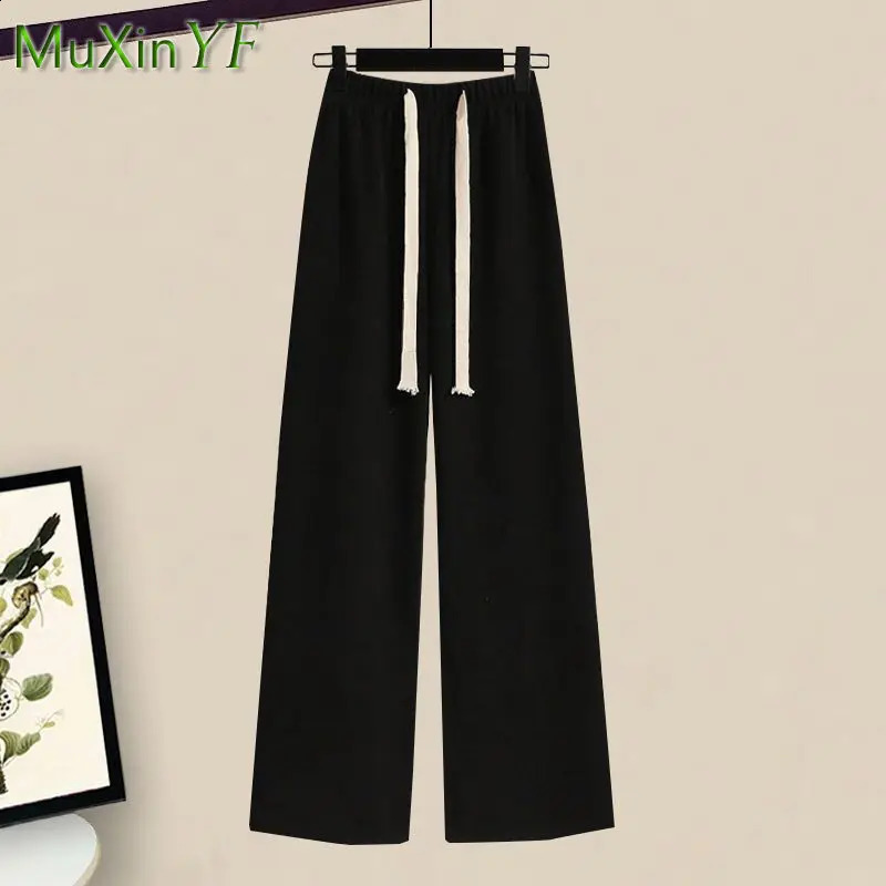 Womens Spring Autumn Casual Matching Set Korean Elegant Irregular Knit SweaterLoose Wide Leg Pants Two Piece Female Suit 240820