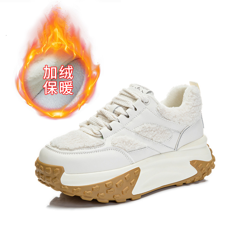 Ddmysports Genuine Leather White For Women In Winter New S Thick Soles Increased Height Plush Sports Shoes Casual And Versatile Dad OUTDOOR